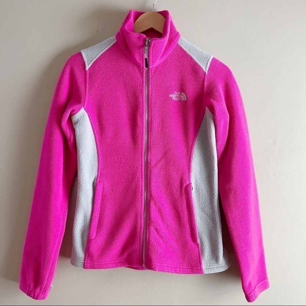 The North Face • Full Zip Fleece Jacket in Hot Pink and Light Grey, Size XS